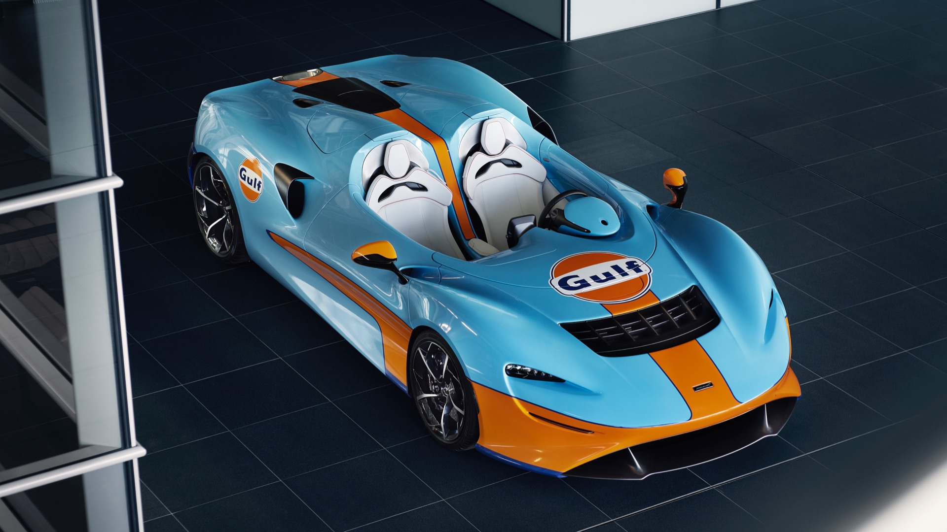 Check out the McLaren Elva speedster in classic Gulf livery