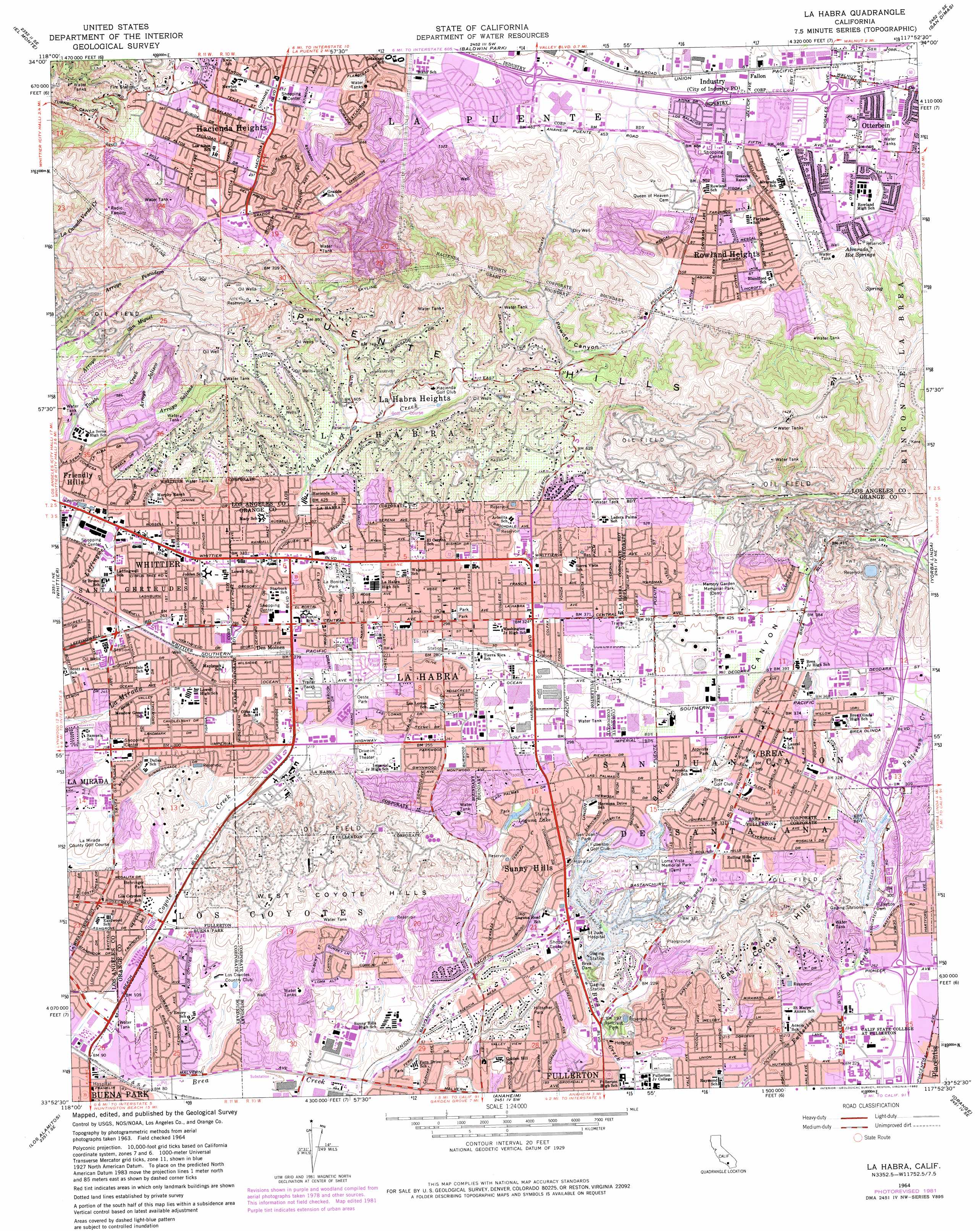 La Habra topographic map, CA - USGS Topo Quad 33117h8